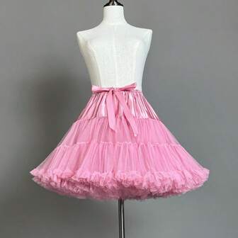 Women's Lolita Style Petticoat, Pink Elastic Waist Tulle Short Slip Dress, Princess Bubble Skirt, Adult Dance Skirt, Christmas Outfit