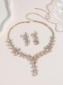 3pcs Rhinestone Flower Necklace & Earrings Jewelry Set, Suitable For Women's Daily Commute, Campus Dating, Valentine's Day, Holiday Gift - Exquisite All-match Necklace Set - View 5