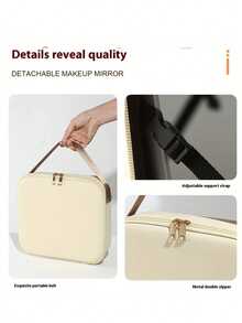 1pc Leather Makeup Bag With Mirror & Lights, Large Capacity Travel Makeup Case, Convenient For Shopping And Travel, Leakproof, Suitable As A Gift - Multicolor - View 5