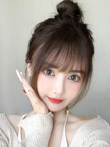 1pc Clip-On Bangs, Synthetic Clip-On Air Bangs, One-Piece Bangs, Clip-On Bangs, Dark Brown Hair Accessory, Women Clip-On Bangs, Black Straight Air Bangs With Sideburns, Claw Clips, Hair Claws, Hair Slide, Hair Barrettes, Clips For Hair, Hair Accessories