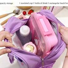 Sanrio 1 pieza Bolsa de almuerzo aislada con diseño de personaje lindo - Tela Oxford, lavable a mano, bolsa térmica rectangular para el almuerzo con cierre de cremallera - Diseños de Hello Kitty, Kuromi, Cinnamoroll, adecuada para la escuela, el trabajo, picnics. Bolsa de almuerzo de Kuromi, bolsa térmica de gran capacidad para transportar comidas, decoración del hogar, almacenamiento para fiestas y Navidad