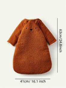 1pc Baby Cartoon Cute Bear Teddy/Rabbit, Soft, Comfortable, Warm, Thermal Lining, Thick Material, Double-Layer Plush Sleeping Bag - Chocolate Brown - View 5