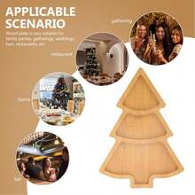 1 pieza Bandeja de madera con diseño de árbol de Navidad, disponible en 2 estilos: 3 compartimentos de 27.5*20cm y 1 compartimento de 28*20cm, decoración navideña para el hogar, decoración de mesa de cocina navideña, decoración navideña, nueva vajilla navideña 2024. Utilizada para servir alimentos, aperitivos, bebidas, sushi, steak, pizza, postres, pasteles y panes, bandeja de desayuno, bandeja de café, bandeja de té, tabla de charcutería, asas empotradas de fácil transporte, suministros de cocina para el hogar
