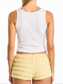 Women's Summer Crop Tank Tops Sleeveless Scoop Neck Bead Flower Slim Fit Vest Casual Summer Shirts - 粉色 - 查看 6