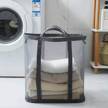 1pc Nylon Mesh Laundry Basket, Foldable Dirty Clothes Storage Bag With Handle, Portable Separate Laundry Hamper, Suitable For Bedroom, Laundry Room, Bathroom, Toys And Miscellaneous, Holiday Gift