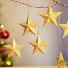 6pcs 8cm Gold Christmas Tree Ornaments, Star Christmas Decorations, Christmas Pentagram Decor Home Decor Room Decor Winter