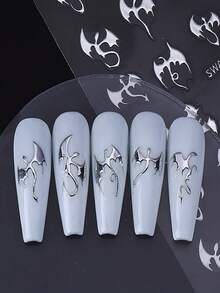 Pegatinas de uñas holográficas 3D de dragón, calcomanías de arte de uñas de dragón de metal dorado y plateado, suministros para fiestas con tema de fantasía punk, artesanía exquisita, deslizadores con textura brillante para decoración de uñas, adecuado para mujeres, joyería de arte de uñas, accesorios de arte de uñas DIY