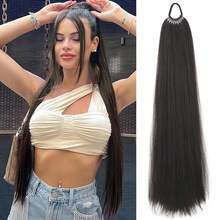 24 Inch Synthetic Ponytail Hair Extensions, Black Natural Braided Ponytail Wig, Long Straight Hair, Elastic Band Fastener, For Women - Multicolor - View 23