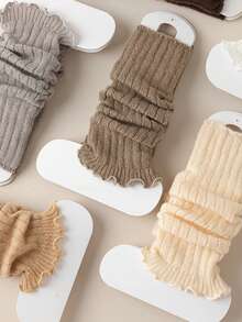 1/4/6 双装女士条纹蕾丝边保暖腿套，休闲过膝长筒腿套，学院风，百搭，秋冬春三季皆宜，Y2K风格，舒适保暖 - 彩色 - 查看 7