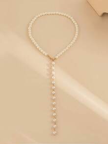 Elegante collar en forma de Y con hebras de cuentas de perlas falsas - Hebra larga de moda, adecuado para ocasiones casuales y especiales, muy de moda