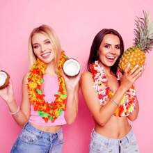 55 Pcs Artificial Hawaiian Flower Wreath Necklace, Hawaiian Theme Party Garland For Summer Beach Party, Wedding, Birthday Decorations Supplies,For Holiday Wedding Beach Birthday Decorations Party Supplies Wreaths Headbands Holiday Wedding Beach Birthday Decorations (Random Color)