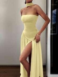 Color Block Ribbon Cocktail Dress, Minimalist & Stylish, Suitable For Summer