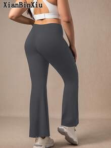 XianBinXiu 1 pièce Pantalon de yoga évasé grande taille pour femmes, legging de yoga ample à taille haute amincissant avec poches, gris, en tricot, élastique et confortable, convient pour le port décontracté quotidien et le yoga, toutes saisons, couche de base extensible et respirante, yoga à faible impact, pilates, ballet, port quotidien, printemps/été - Gris foncé - Voir 9