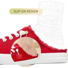 BENPAO Women's Slip On Sneakers Canvas Slip Ons Shoes Fashion Mules Womens Non Slip Loafers Casual Backless ShoesChristmas - Red - View 8