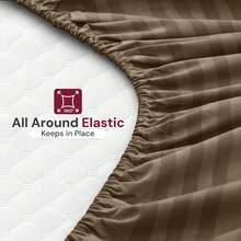 Lux Decor 4 Pc Stripe Bed Sheets High GSM Brushed Microfiber Sheets - Elevate Your Sleep Experience With Deep Pocket Bedding Sheets & Pillowcases-Graduation Gifts, Home Decor, Back-To-School Gift, Valentine's Day Bedroom, Spring Bedding Refresh, Guest Room Essentials, Dorm Room Bedding, Premium Bed Linens, Easy Care Sheets, Hypoallergenic Fabric, Year-Round Comfort, Master Bedroom Update, Matching Bedding Set, Hotel Quality Linens, Everyday Use, Classic Look, Home Basic - 棕色 - 查看 7