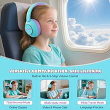 Nova1Pro Kids Wireless Active Noise Cancelling Headphones, Bluetooth 5.4, 40H Playtime, Volume Limited 75/85/94dB, Type-C Fast Charging, Mic, Foldable For School/Travel/Airplane, Green