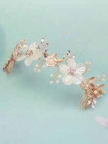 1件优雅双梳发饰头箍，定制双色叶园图案，适合婚礼新娘、成人仪式、和服配饰、情人节配饰