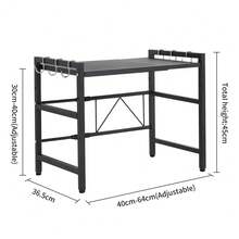 Microwave Holder With Hooks, Microwave Shelf, Two-Tier Design, Made Of Reinforced Carbon Steel, Non-Slip, Anti-Tip, Extendable, Height-Adjustable, White/Black - 黑色 - 查看 6