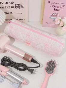 1 Peça de Bolsa de Armazenamento de Secador de Cabelo com Padrão Floral e Laço, Bolsa de Armazenamento de Modelador de Cabelo, Bolsa de Armazenamento de Secador de Cabelo Portátil para Viagem, Bolsa Cosmética Multifuncional Portátil para Viagem, Bolsa de Viagem para Armazenamento de Artigos de Toalete, Capa Protetora à Prova de Poeira que Pode Armazenar Secadores de Cabelo, Ferros de Ondular, Chapinhas, Grampos de Cabelo, Pentes, Necessidades de Cruzeiro e Férias, Presentes de Dama de Honra de Casamento, Presentes de Feriado