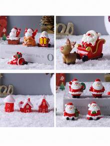 3pcs/4pcs/6pcs Holiday Christmas Decoration Set - Mini Santa Claus Sleigh & Reindeer Figurines, Red & Gold Push Cart Statues, Resin Made - Suitable For Tabletop Display And Holiday Gifts, Christmas Decor | Cute Reindeer Figurines | Resin Structure, Holiday Decorations, Christmas Decorations, Christmas Party