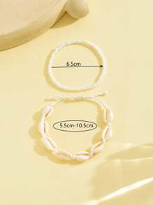2pcs Shell & Bead Decor Anklet