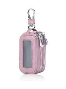 1 件便携式时尚 PU 汽车钥匙包、迷你钱包、大容量钥匙包双层腰挂通用拉链钥匙包带钥匙圈和钥匙链包圣诞礼物、教师节、情人节、生日、圣诞节和任何特殊场合