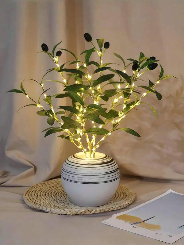 LED Realistic Olive Branch Copper Wire Tree Lamp - With Fruit/Metal Wire, Battery Powered Decorative Light, Home Decor, Room Holiday Atmosphere Lighting, Suitable For Home Use, Switch Control, Multi-Color Options, Great For Birthday And Holiday Decor, Lighting And Decoration Accessories, Home Decor, Battery Powered Copper Wire Lamp, Vase Decoration And Holiday Atmosphere Lighting!