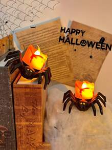 Halloween LED Pumpkin & Spider Candle Set - 2/6pcs Flameless Flickering Tea Lights For Festive Home Decor, Party Ambiance & Holiday Celebrations