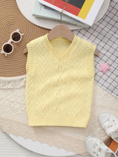 Boys' Collegiate Style Solid Color Cable Knit Sweater Vest