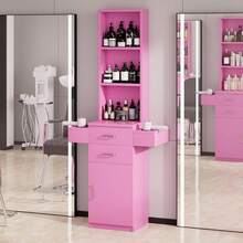 Hombck Salon Station For Hair Stylist, Salon Station With Barber Cabinet, Hair Stations Equipment Hair Dryer Holder, Drawers, Storage Cabinet For Hair Styling, White/ Black/ Pink - 粉色 - 查看 1