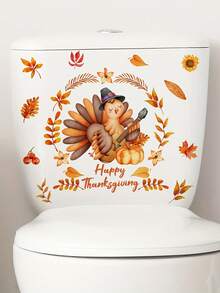 1pc Halloween Adorable Turkey & Pumpkin Maple Leaf -PVC Self-Adhesive Waterproof Removable Bathroom Decal , Suitable For Toilet Lid Sticker, Window Sticker,Bedrooms, Home Decoration, Festive Decoration, Etc