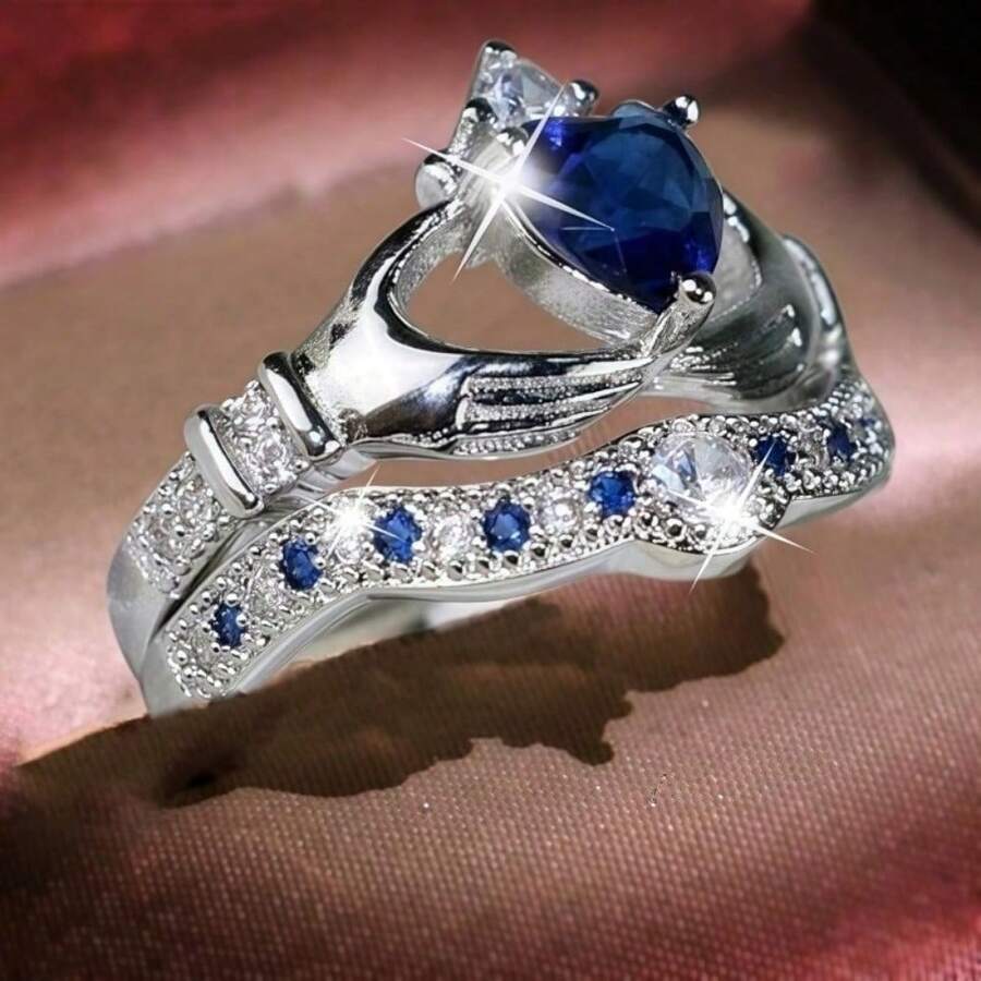 Luxury Stacking Rings, Friendship Heart Synthetic Sapphire Bridal Ring ...