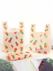 50 Printed Shopping Bags With Handles, Pineapple Tote Bags, Plastic Packaging Bags, Jewelry Bags, Disposable Durable Grocery Retail Bags, Suitable For Supermarkets, Restaurants, And Daily Use, Suitable For Graduation Season, Birthday Parties, Mother's Day And Eid Al Adha, Distribution Bags, Gift Packaging Bags, Christmas Party Supplies, Wedding Party Supplies