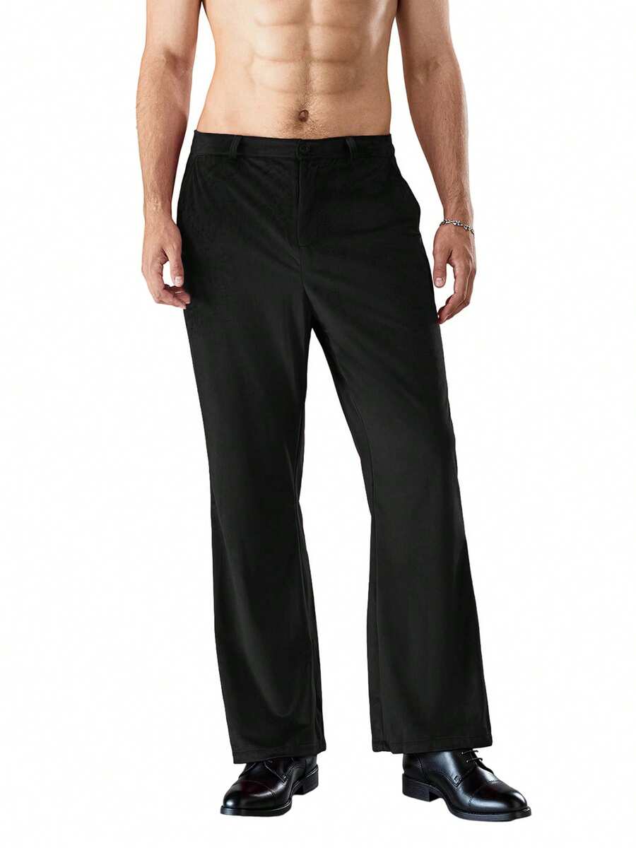 Men's Flared Suit Pants Solid Mid-Rise Bell Bottoms Trousers For Daily Life Party Occasions And More - 黑色 - 查看 1