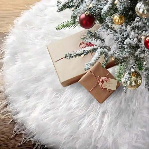 1 pieza Falda para árbol de Navidad, Falda de árbol de Navidad de lana artificial, Alfombra de peluche blanco puro, Falda de peluche Feliz Navidad, Falda clásica para árbol de Navidad, Para decoración de árbol de Navidad, Decoración de fiesta navideña interior y exterior, Decoración perfecta para fiesta con tema navideño, Decoración de fiesta familiar de Navidad. Decoración navideña, Navidad. Decoración del hogar Decoraciones navideñas Decoración de habitación Invierno