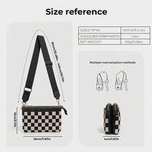 Checkered Portable Crossbody Bag, Small Square Shoulder Wallet, Lightweight Single-Shoulder Coin Purse, Stylish And Practical Accessory - màu đen - Xem 2