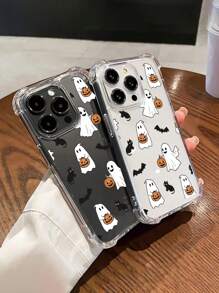 1 件可爱卡通猫和南瓜灯笼设计透明防震手机壳，兼容 11/12/13/14/15/16/X/XS/Pro/Max/Plus、Galaxy S25/S25+/S25 Ultra/A16/A35/A25/A55、Pixel 9 Pro/8/7、Moto G85、Infinix Hot 50 Pro+、17 Pro Max/17 Pro/17 Air/17，送给朋友的绝佳万圣节礼物，女友防水防摔防刮 - 無色 - 查看 3