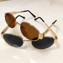 2 副复古金属椭圆形框架时尚眼镜，波西米亚色块风格，海滩度假氛围，适合夏季、户外、旅行