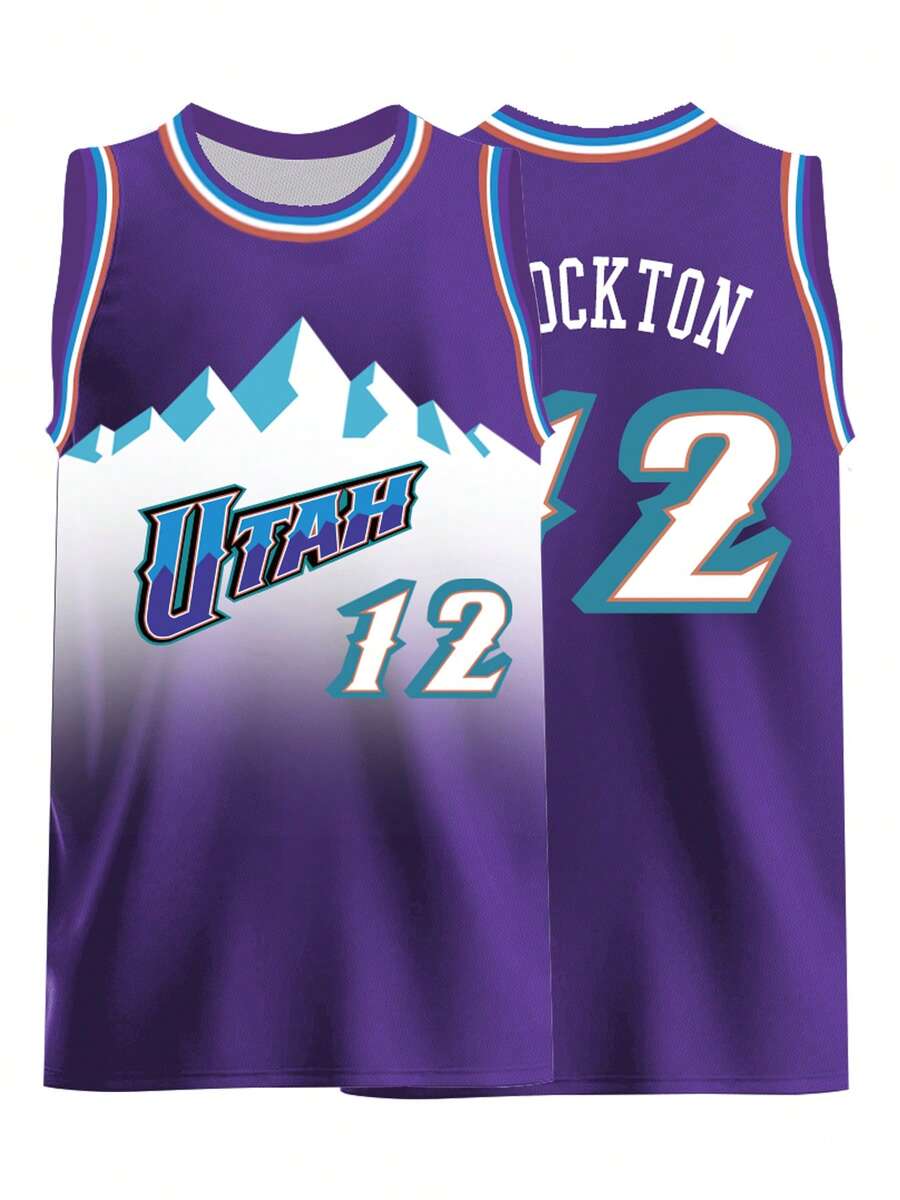 Man,12 Black Basketball Jersey, Round-Neck Casual Embroidered Vest, Training And Competition Uniform - Màu tím - Xem 1