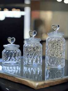 وعاء تخزين طعام زجاجي بشكل قلب 22 أونصة / 32 أونصة / 45.6 أونصة - أنيق، محكم الإغلاق، أوعية الحبوب، أوعية البسكويت، مثالي لمطبخك!