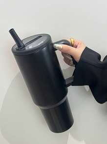 كوب فولاذي مقاوم للصدأ سعة 40 أونصة مع غطاء قش، مقبض مانع للانزلاق وحامل كوب للسيارة - احتفاظ بالثلج لمدة 34 ساعة، كوب سفر محكم الإغلاق للجيم والعمل والسيارة