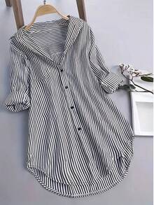 Plus Size Women's Classic Striped Button-Up Casual Shirt