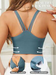 1 pieza Sujetador deportivo elástico sin costuras con cremallera frontal y sujetador realzador para mujer, Navidad