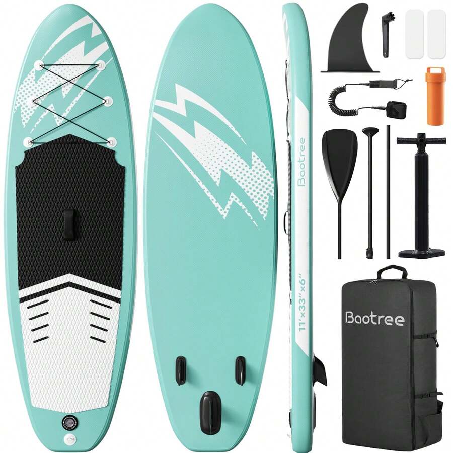 Inflatable Paddle Board Stand Up Paddleboards With Premium Accessories Pump, Adjustable Paddle, Leash, Three Fins, Backpack