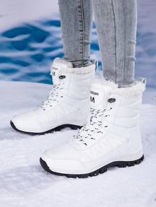 STARNOVO 1双女士冬季雪地靴，保暖加厚高帮雪地鞋，防滑户外滑雪靴，秋冬户外高帮踝靴，保暖外套，防滑雪地旅行黑色滑雪鞋，尺码35-42 - 白色 - 查看 3