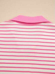 Stripe Designed Collared V Neck Drop Shoulder Sweatshirt And Skort Sets - 粉色 - 查看 8