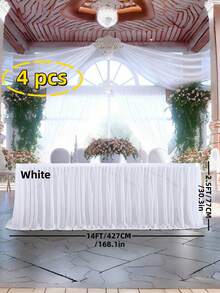4pcs/1pc Pleated Solid Color Tableskirt, Suitable For Rectangular, Square, Round Tables, Ruffled Tablecloth, Wrinkle-Resistant And Easy To Clean, Applicable For Birthday Cake Table Decor, Banquet And Wedding Party, Bridal Shower, Various Party Celebrations