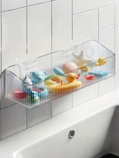 1pc Kids Bathroom Storage Rack, Drill-Free Installation, Hollow Bottom Bathroom Organizer Shelf