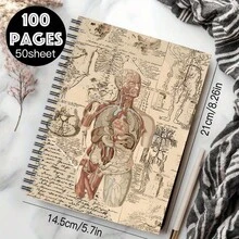 1 件复古人体血管解剖学螺旋笔记本 - 怀旧医学艺术，带德国标签，100 页耐用页，适合医学生、护士、毕业生、科学学习计划、护理参考的礼物，经典设计高品质纸张，专为医疗专业人士设计 - 彩色 - 查看 3