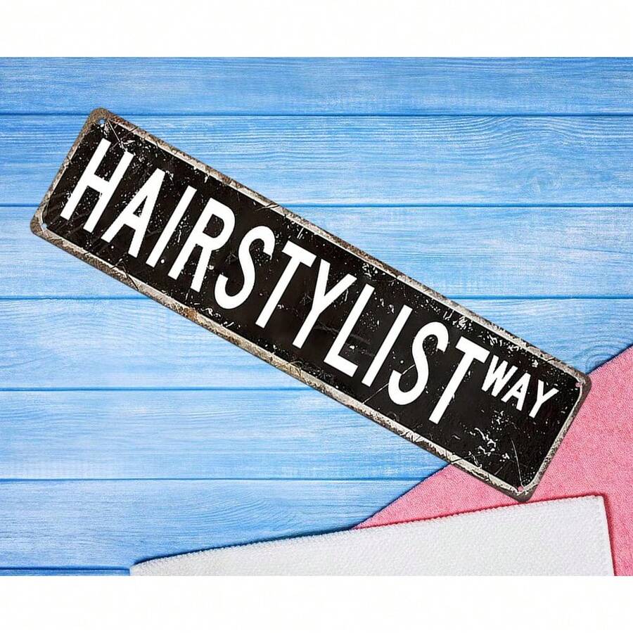 Vintage "Hair Stylist Way" Metal Sign - 10.01cm X 40.01cm Iron Wall Hanging Decorative Plaque, Rustic Distressed Design With Black Lettering, Perfect For Home, Salon, Bar, Garage, Indoor/Outdoor Use, Bar Signage | Vintage Wall Plaque | Rustic Finish, Metal Wall Art Decor - 彩色 - 查看 1